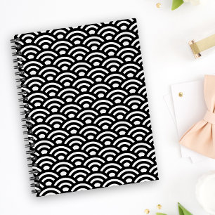 Seigaiha, Waves, Japanese, Black and White Notebook