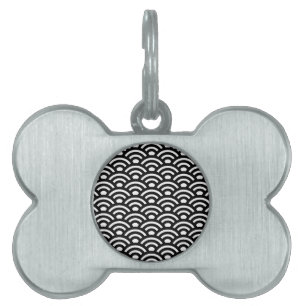 Seigaiha, Waves, Japanese, Black and White Pet ID Tag