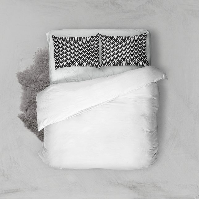 Seigaiha, Waves, Japanese, Black and White Pillowcase (Creator Uploaded)