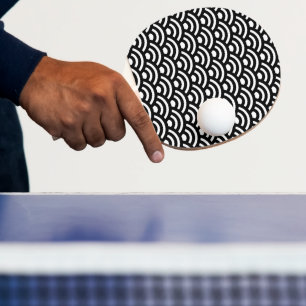 Seigaiha, Waves, Japanese, Black and White Ping Pong Paddle