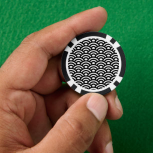 Seigaiha, Waves, Japanese, Black and White Poker Chips
