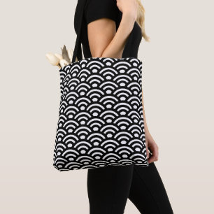 Seigaiha, Waves, Japanese, Black and White Tote Bag