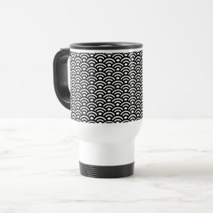 Seigaiha, Waves, Japanese, Black and White Travel Mug