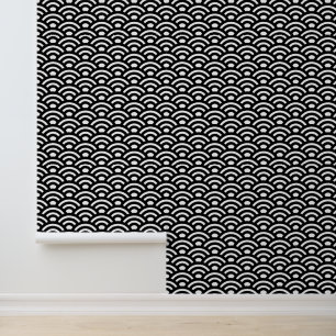 Seigaiha, Waves, Japanese, Black and White Wallpaper