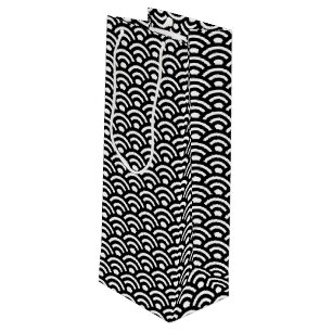 Seigaiha, Waves, Japanese, Black and White Wine Gift Bag