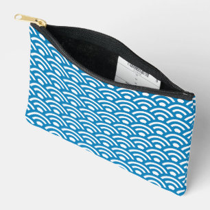 Seigaiha, Waves, Japanese, Blue and White Accessory Pouch