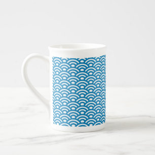 Seigaiha, Waves, Japanese, Blue and White Bone China Mug