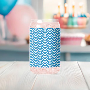 Seigaiha, Waves, Japanese, Blue and White Can Glass