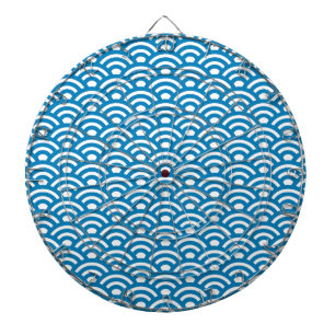 Seigaiha, Waves, Japanese, Blue and White Dartboard