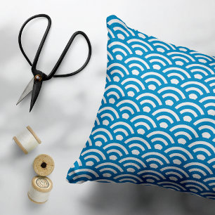 Seigaiha, Waves, Japanese, Blue and White Decorative Cushion