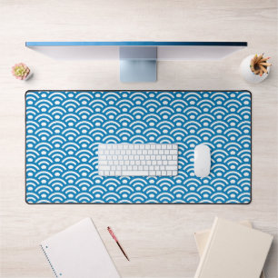 Seigaiha, Waves, Japanese, Blue and White Desk Mat