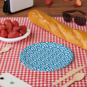Seigaiha, Waves, Japanese, Blue and White Paper Plate