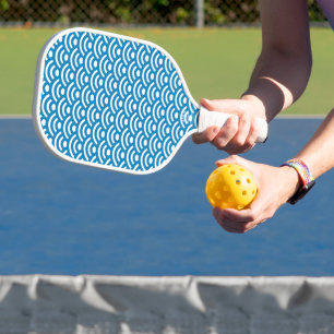 Seigaiha, Waves, Japanese, Blue and White Pickleball Paddle