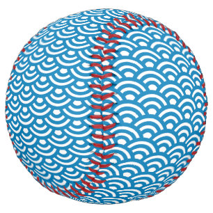 Seigaiha, Waves, Japanese, Blue and White Softball