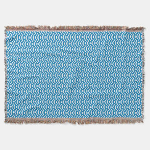 Seigaiha, Waves, Japanese, Blue and White Throw Blanket