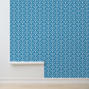 Seigaiha, Waves, Japanese, Blue and White Wallpaper