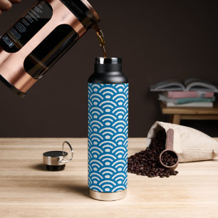 Seigaiha, Waves, Japanese, Blue and White Water Bottle