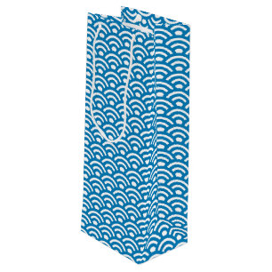 Seigaiha, Waves, Japanese, Blue and White Wine Gift Bag