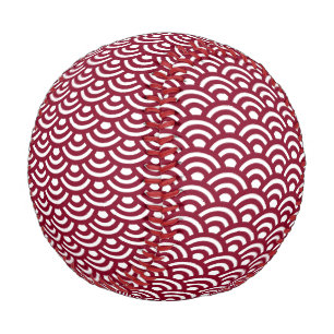 Seigaiha, Waves, Japanese, Burgundy and White Baseball