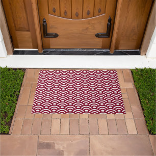Seigaiha, Waves, Japanese, Burgundy and White Doormat