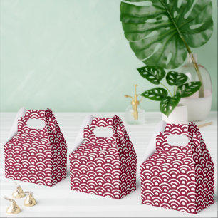Seigaiha, Waves, Japanese, Burgundy and White Favour Box