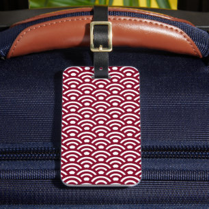 Seigaiha, Waves, Japanese, Burgundy and White Luggage Tag
