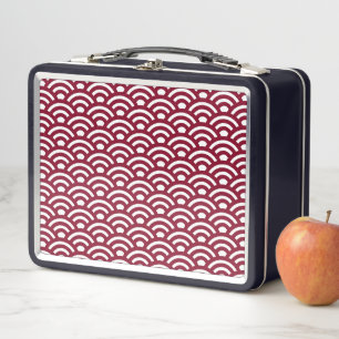 Seigaiha, Waves, Japanese, Burgundy and White Metal Lunch Box