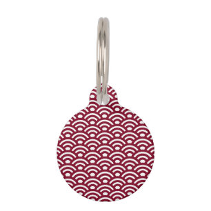Seigaiha, Waves, Japanese, Burgundy and White Pet Tag