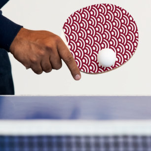 Seigaiha, Waves, Japanese, Burgundy and White Ping Pong Paddle