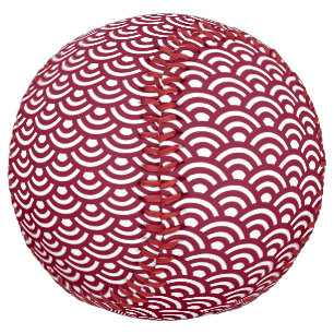 Seigaiha, Waves, Japanese, Burgundy and White Softball