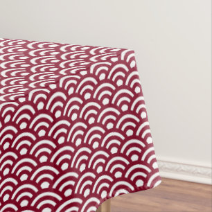 Seigaiha, Waves, Japanese, Burgundy and White Tablecloth
