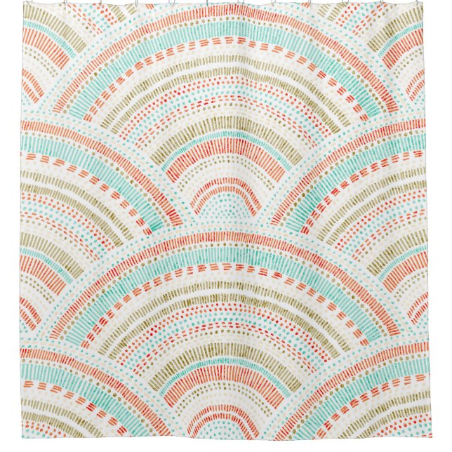Seigaiha Waves: Vintage Wavy Pattern Shower Curtain (Front)