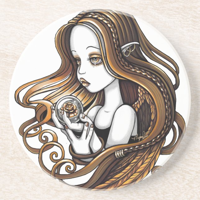 "Seika" Amber Rose Angel Sandstone Coaster (Front)