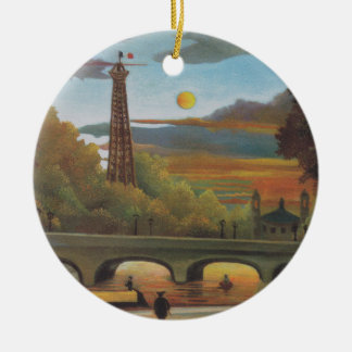 Seine and Eiffel Tower at Sunset by Henri Rousseau Ceramic Tree Decoration