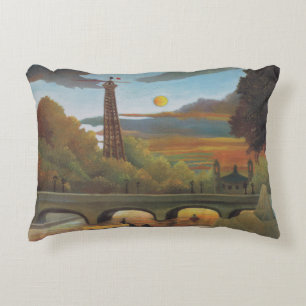 Seine and Eiffel Tower at Sunset by Henri Rousseau Decorative Cushion