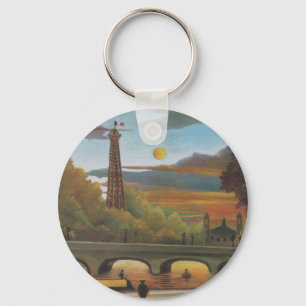 Seine and Eiffel Tower at Sunset by Henri Rousseau Key Ring