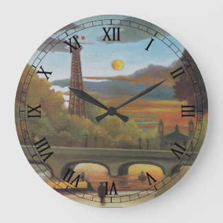 Seine and Eiffel Tower at Sunset by Henri Rousseau Large Clock