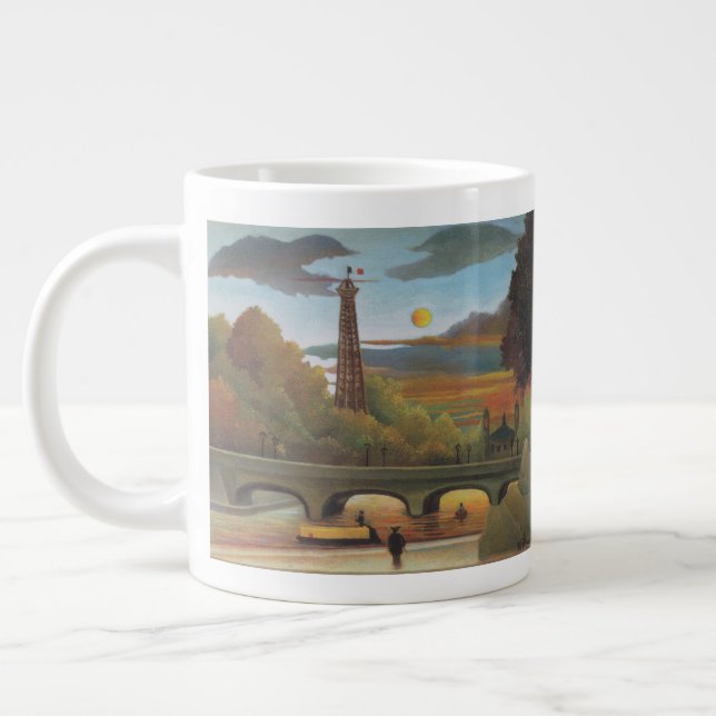 Seine and Eiffel Tower at Sunset by Henri Rousseau Large Coffee Mug (Left)