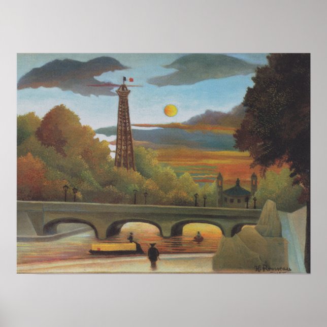 Seine and Eiffel Tower at Sunset by Henri Rousseau Poster (Front)
