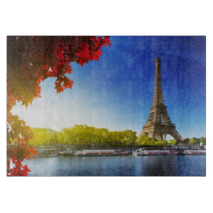 Seine In Paris With Eiffel Tower In Autumn Time Cutting Board
