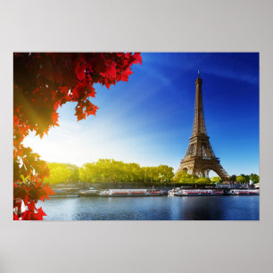 Seine In Paris With Eiffel Tower In Autumn Time Poster