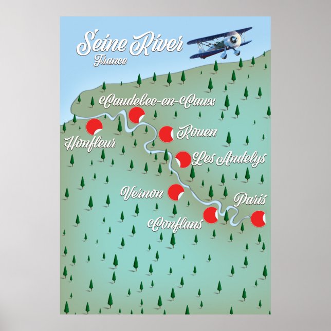 Seine River France vintage map Poster (Front)
