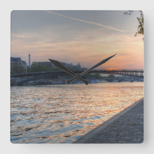 Seine sunset square wall clock