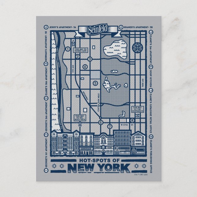 Seinfeld | Hot Spots of New York Map Postcard (Front)