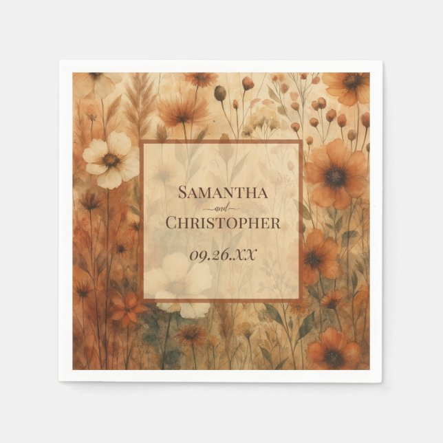 Seinna Boho Watercolor Wildflowers Elegant Wedding Napkin (Front)