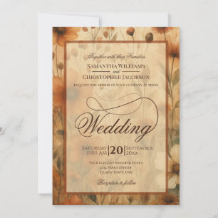 Seinna Boho Wildflowers Fancy Script Wedding Invitation