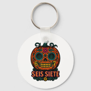Seis Siete 67 Halloween Pumpkin Day Of Muertos Cal Key Ring