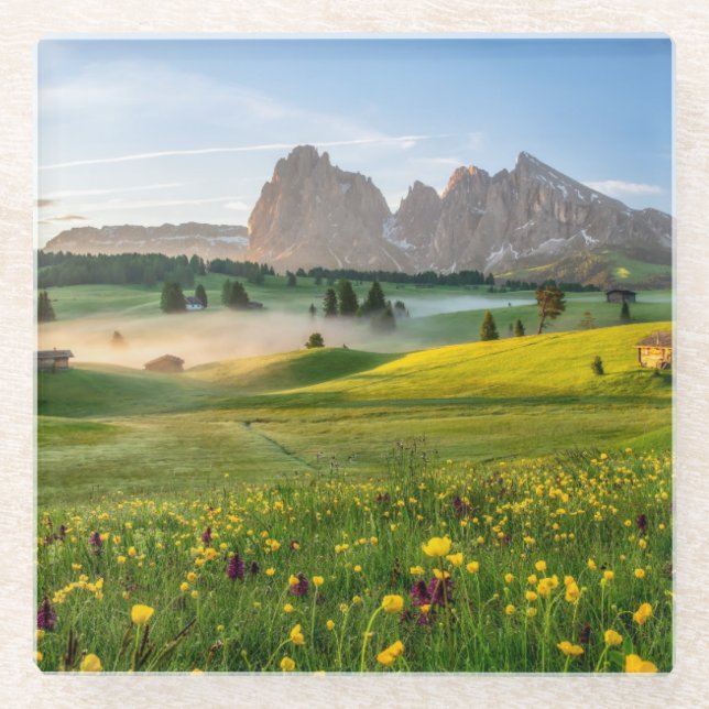 Seiser Alm, Dolomite Alps, Italy Glass Coaster (Front)