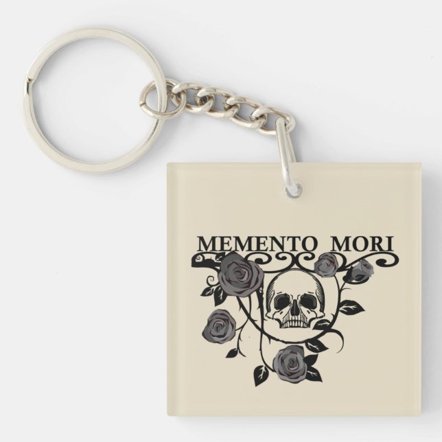 Seize the Day - Black Roses - Memento Mori Skull Key Ring (Front)