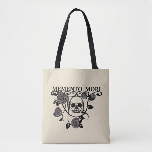 Seize the Day - Black Roses - Memento Mori Skull Tote Bag (Front)
